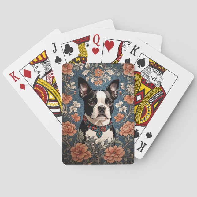 Beautiful Boston Terrier William Morris Inspired Poker Cards (Back)