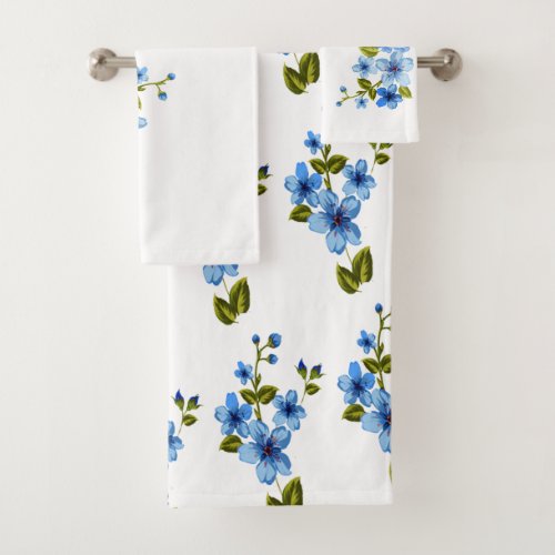 Beautiful Botanical Blue Flowers Bath Towel Set