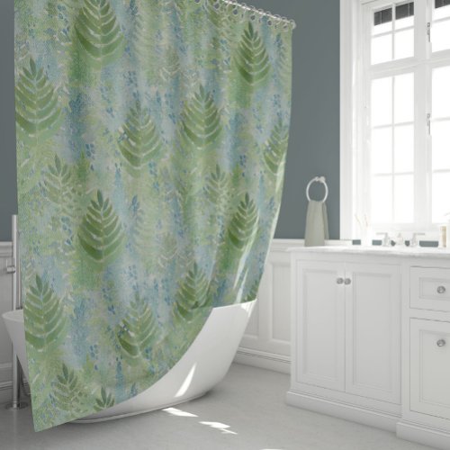 Beautiful Botanical Blues Greens Shower Curtain