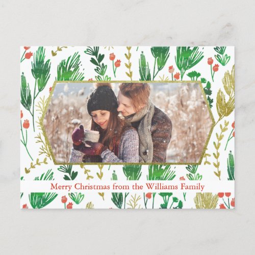 Beautiful Botanical Christmas Family Photo Modern Postcard