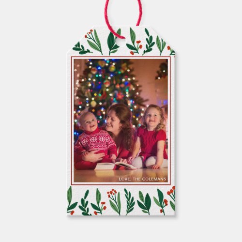 Beautiful Botanical Family Christmas Green Red Gift Tags