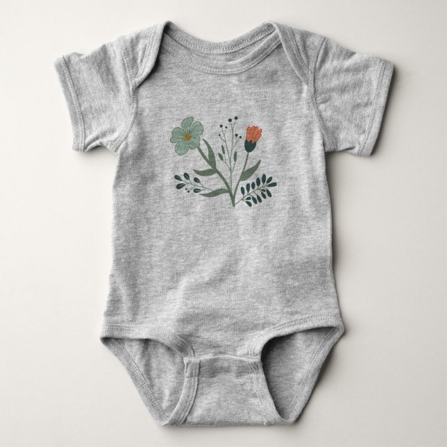 Beautiful Botanical Floral Motif Baby Bodysuit (Front)