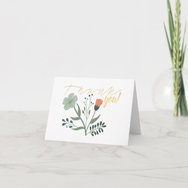 Beautiful Botanical Floral Pattern Letterpress Thank You Card (Front)