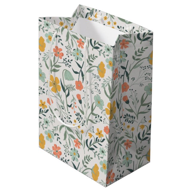 Beautiful Botanical Floral Pattern Medium Gift Bag (Back Angled)