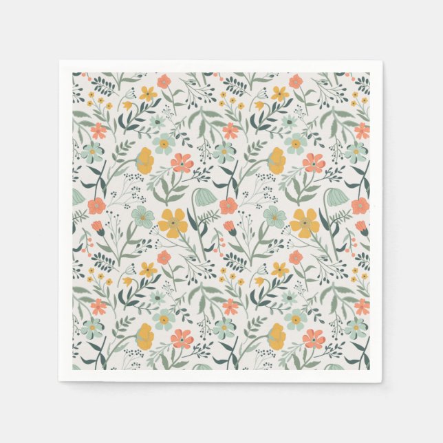Beautiful Botanical Floral Pattern Napkins (Front)