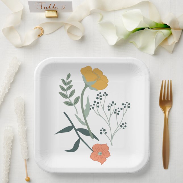 Beautiful Botanical Floral Pattern Paper Plates (Wedding)