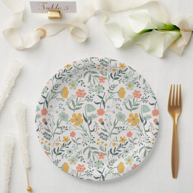 Beautiful Botanical Floral Pattern Paper Plates (Wedding)