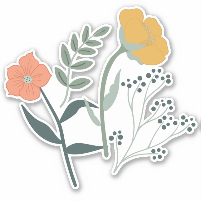 Beautiful Botanical Floral Pattern Sticker (Front)