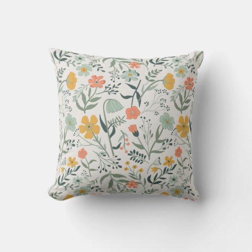 Beautiful Botanical Floral Pattern Throw Pillow