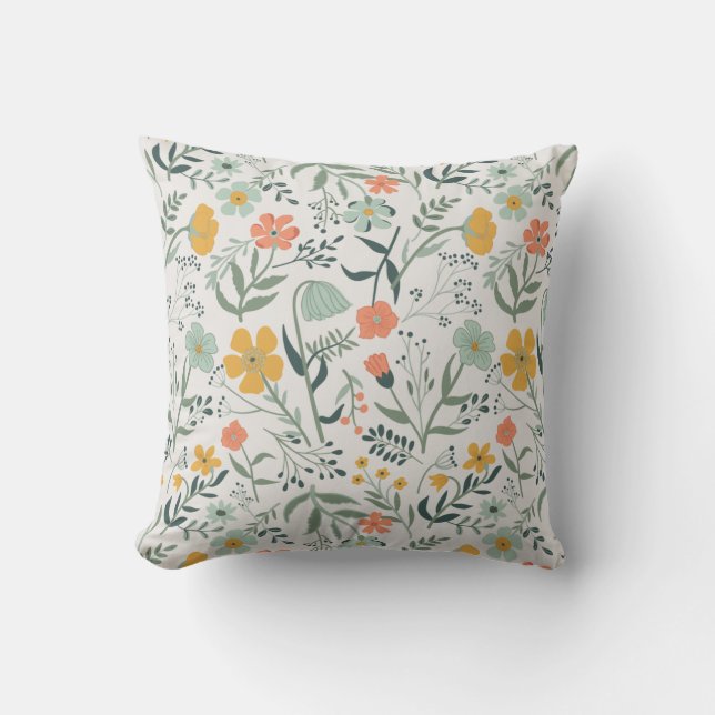 Beautiful Botanical Floral Pattern Throw Pillow (Front)