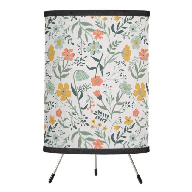 Beautiful Botanical Floral Pattern Tripod Lamp (Front)