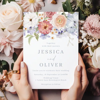 Beautiful Botanical Floral Watercolor Wedding Invitation