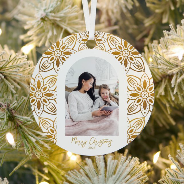 Beautiful Botanical Frame Arch Photo Christmas Metal Ornament (Insitu)