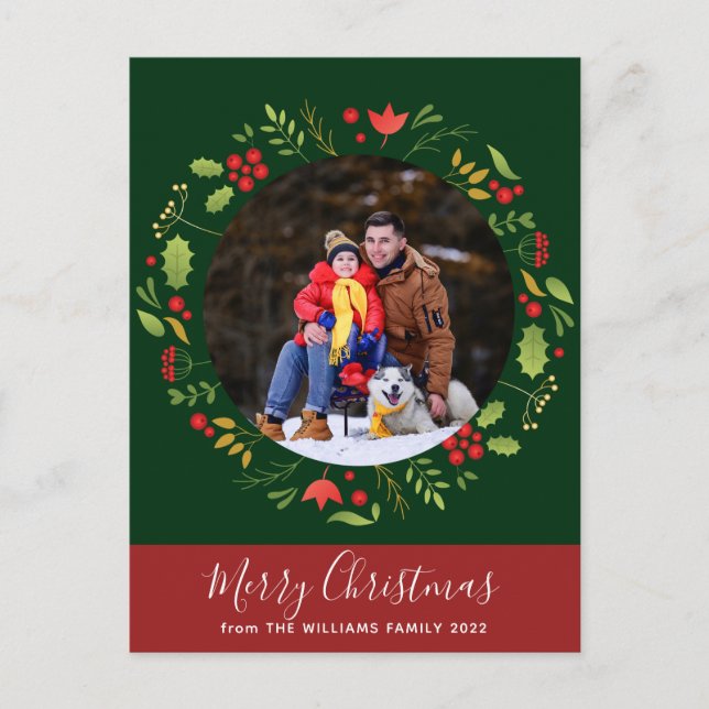 Beautiful Botanical Merry Christmas Wreath Photo Postcard (Front)