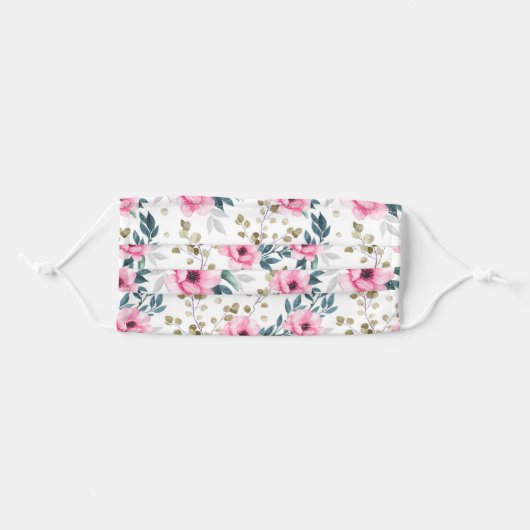 Beautiful Botanical Pink And Green Floral Adult Cloth Face Mask (Front, Folded)
