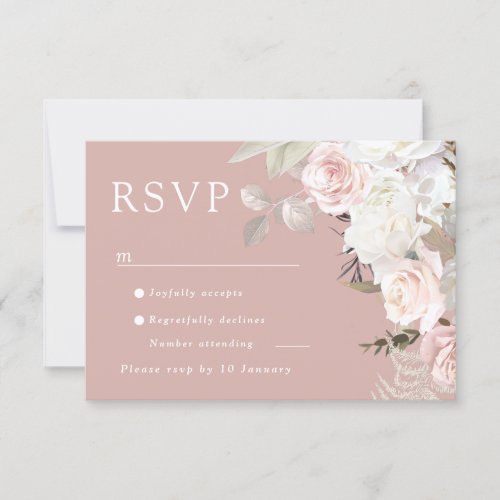 Beautiful Botanical Roses All Seasons Wedding RSVP Card