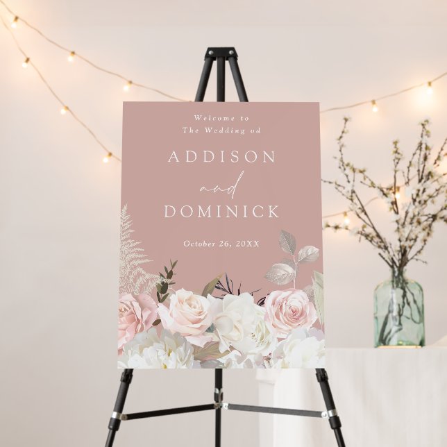 Beautiful Botanical Roses Welcome to the Wedding  Foam Board (In Situ (Stand))
