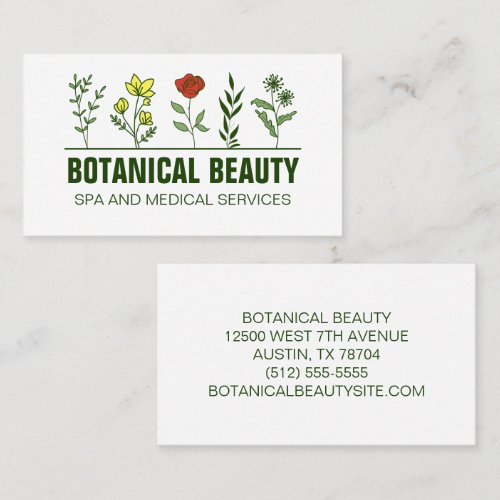 Beautiful Botanical Spa Salon Green Floral Business Card