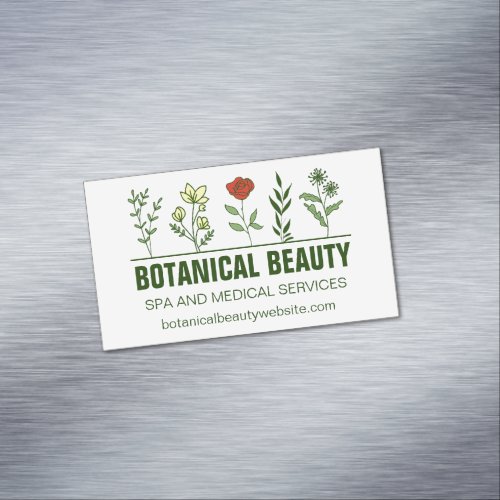Beautiful Botanical Spa Salon Green Floral Business Card Magnet