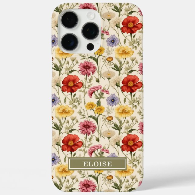 Beautiful Botanical Watercolor Wildflower Name Case-Mate iPhone Case (Back)