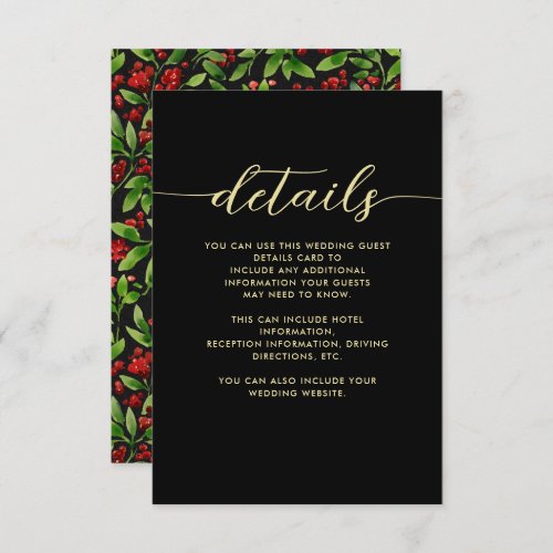 Beautiful Botanical Wedding Guest Detail Black Enclosure Card