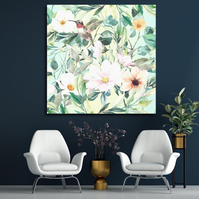 Beautiful Botanical Wildflowers and Hummingbird Canvas Print (Creator Uploaded)