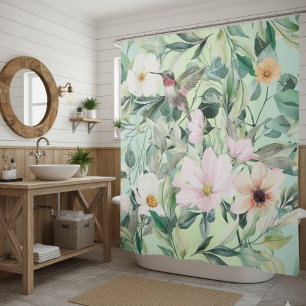 Beautiful Botanical Wildflowers and Hummingbird Shower Curtain
