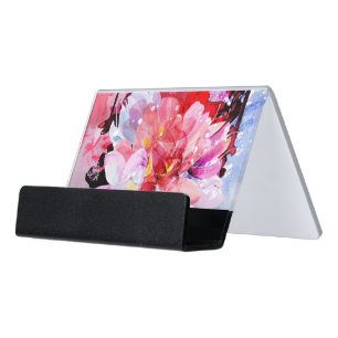 Beautiful bouquet of flowers desk business card holder
