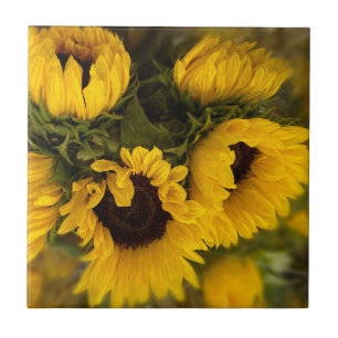 Beautiful Bouquet of Gold Sunflowers Ceramic Tile