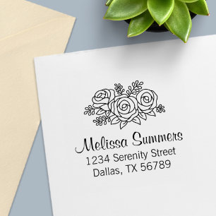 Beautiful Bouquet of Rose Flowers Address Self-inking Stamp