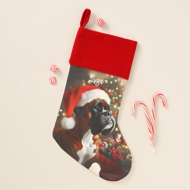 Beautiful Boxer with Santa Hat Christmas Stocking (Front)