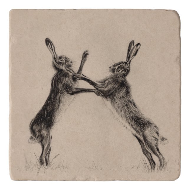 Beautiful Boxing Hares Trivet (Front)