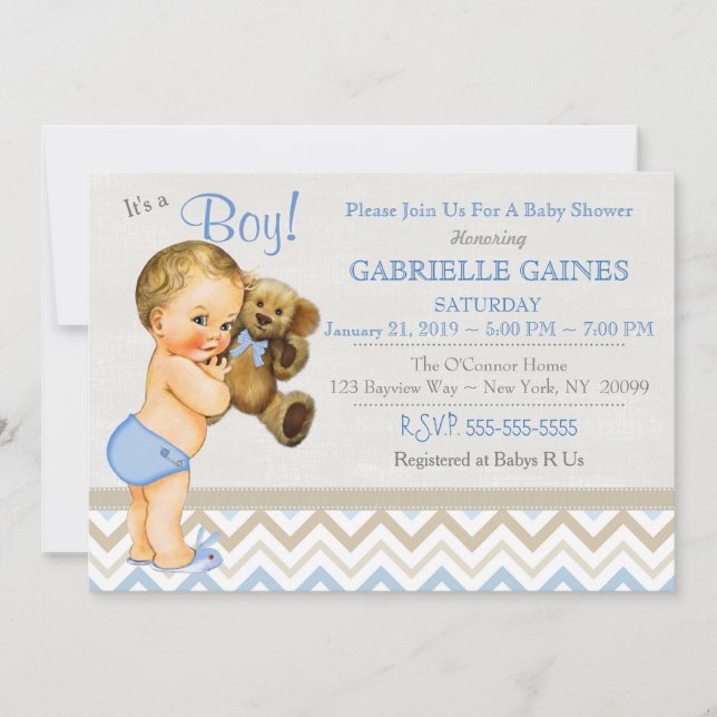 Beautiful Boy Baby Shower Invitation Personalized (Front)