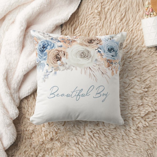 Beautiful Boy: Dusty Blue Boys Holiday Gift Decor Throw Pillow (Blanket)