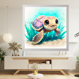 Beautiful Boy Ocean Sea Cute Turtle Colourful Gift Poster