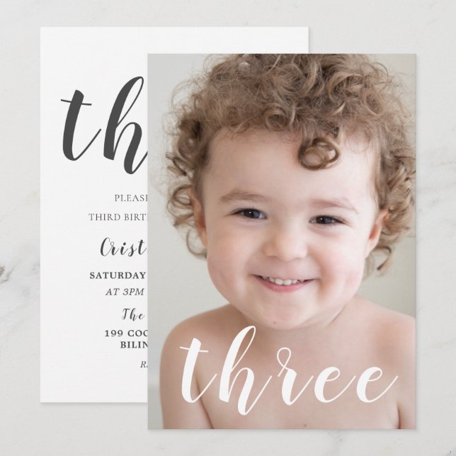 Beautiful Boys 3rd Birthday Party Photo & Script Invitation (Front/Back)