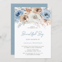 Beautiful Boy's Baby Shower: Boho Blue Floral Invitation