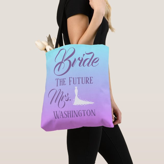 Beautiful Bridal Gift Ombre Blue and Lavender Tote Bag (Close Up)