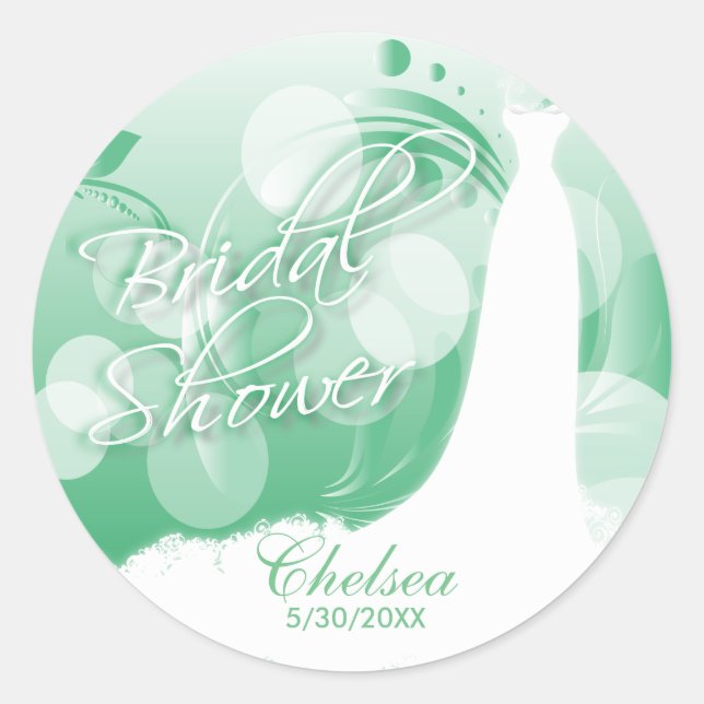 Beautiful Bridal Gown in a Green and White Classic Round Sticker (Front)