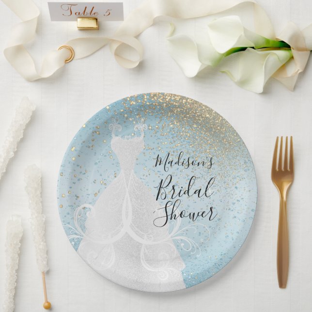 Beautiful Bridal Shower - Baby Blue Paper Plates (Wedding)