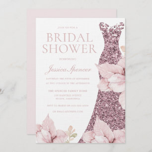Beautiful Bridal Shower Blush Rose Gold Dress  Invitation