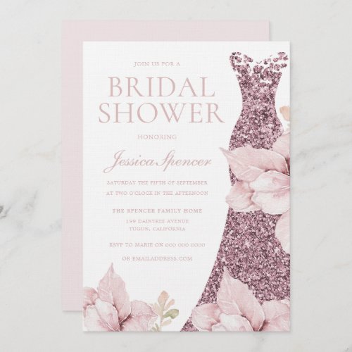 Beautiful Bridal Shower Blush Rose Gold Dress  Invitation