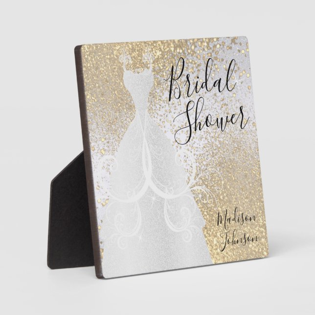 Beautiful Bridal Shower - White and Gold Plaque (Front)