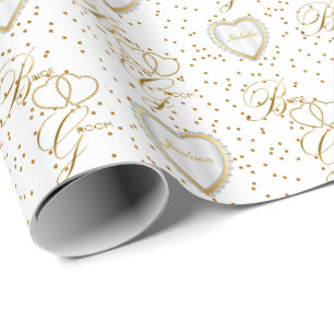 Beautiful Bride and Groom Gold Heart -Wedding Wrapping Paper