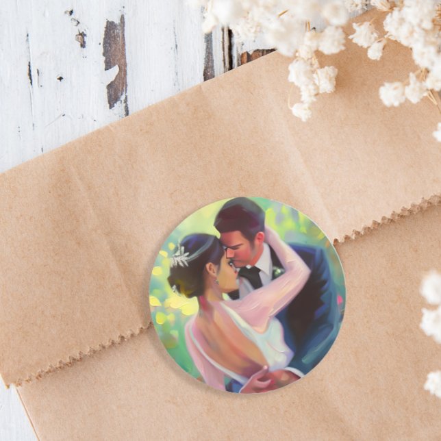Beautiful Bride and Groom Wedding Classic Round Sticker (Creator Uploaded)
