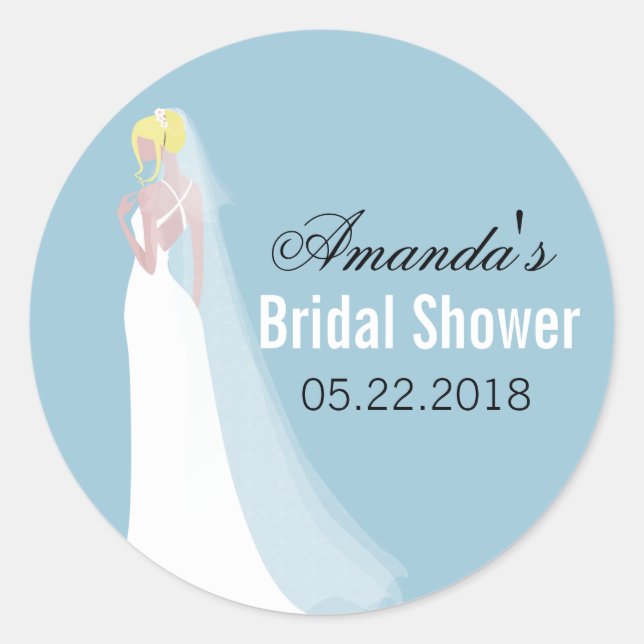 Beautiful Bride Blonde Personalized Bridal Shower Classic Round Sticker (Front)