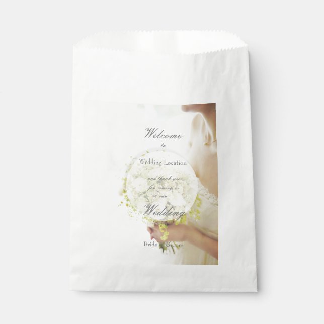 Beautiful bride flower bouquet wedding editable favor bag (Front)