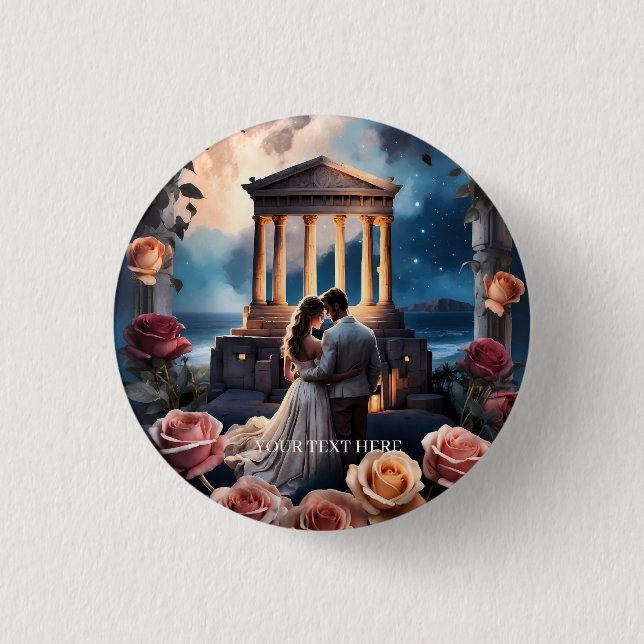 Beautiful Bride & Groom Standing by the Sea Button (Front)