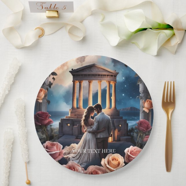 Beautiful Bride & Groom Standing by the Sea Paper Plates (Wedding)