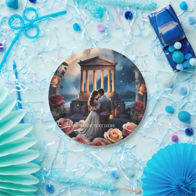 Beautiful Bride & Groom Standing by the Sea Paper Plates (Party)